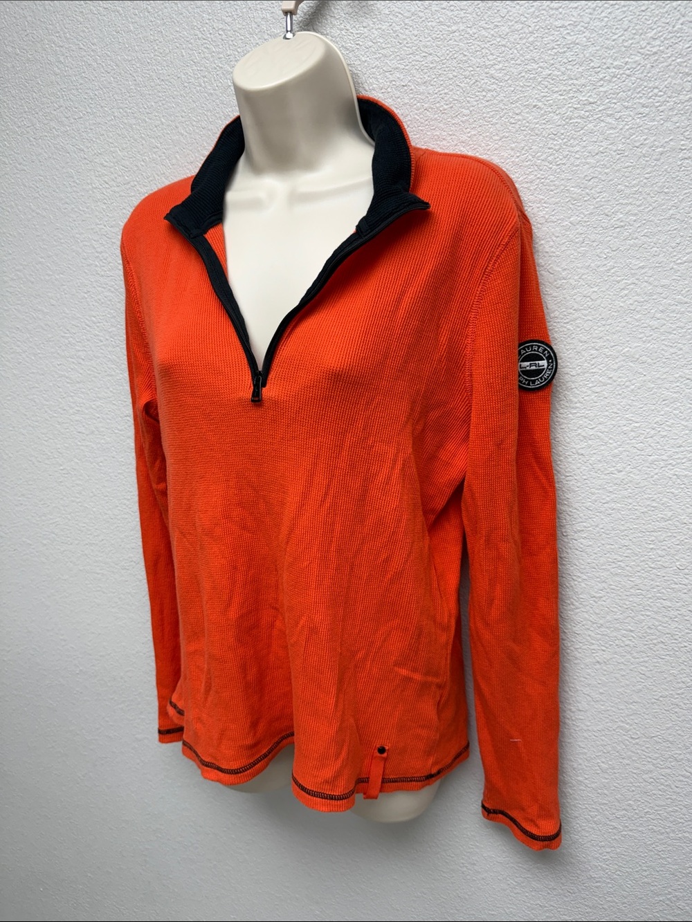 Ralph Lauren Orange Half-Zip waffle Knit Pullover Top
